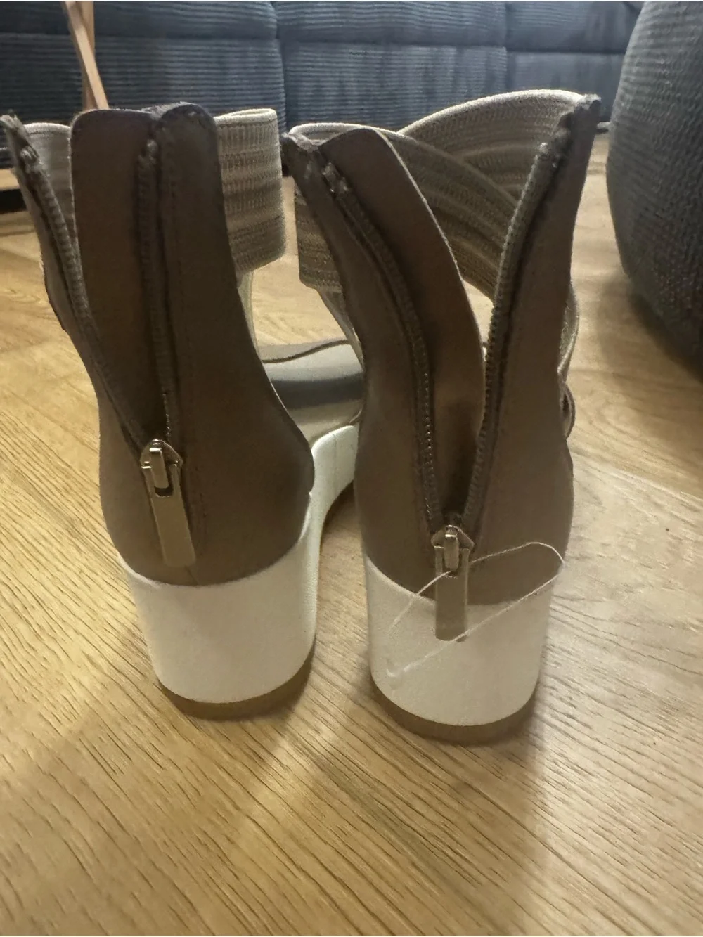 Sorel Taupe Crisscross Ankle Strap Wedge Sandals